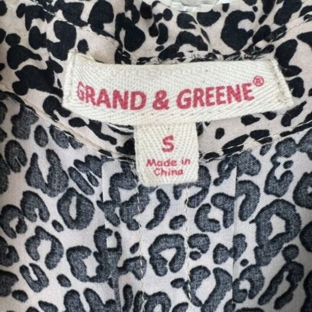 Grand & Greene Small Leopard Animal Print Roll Tab Long Sleeve Button Up Blouse - Picture 6 of 14